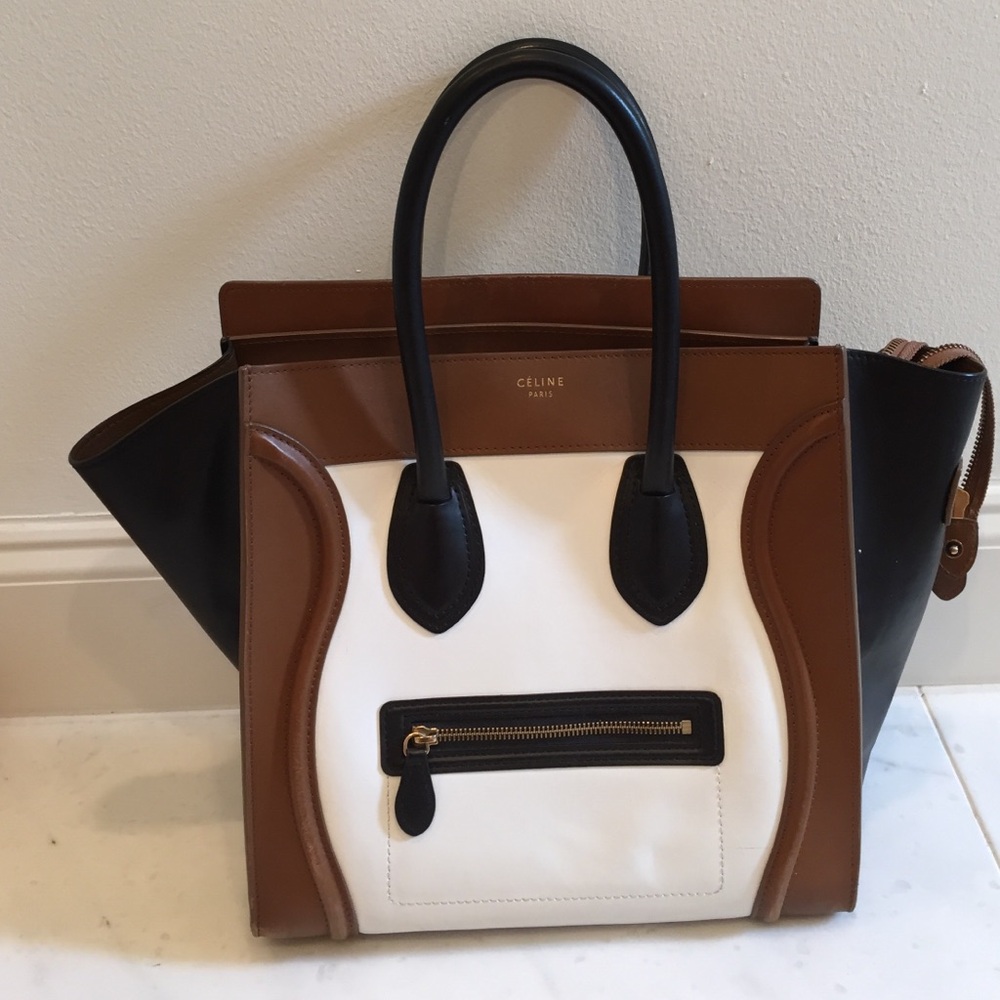 Celine Tricolor Tote - Black, White, Brown